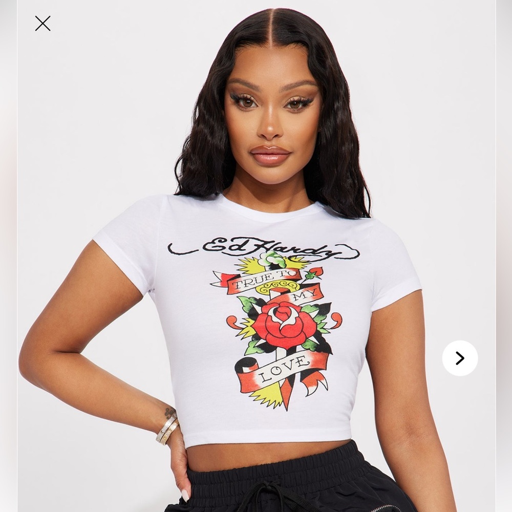 Fashion Nova Ed Hardy Tattoo Dagger and Rose Fitted Tee